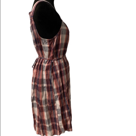 UNIVERSAL THREAD Blue Orange White Plaid Sleeveless Midi Dress Sz L - Picture 5 of 10